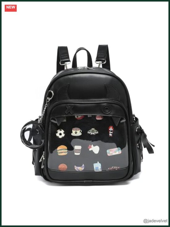 PU Leather Ita Backpack Crossbody Purse with Clear Window for Enamel Pins